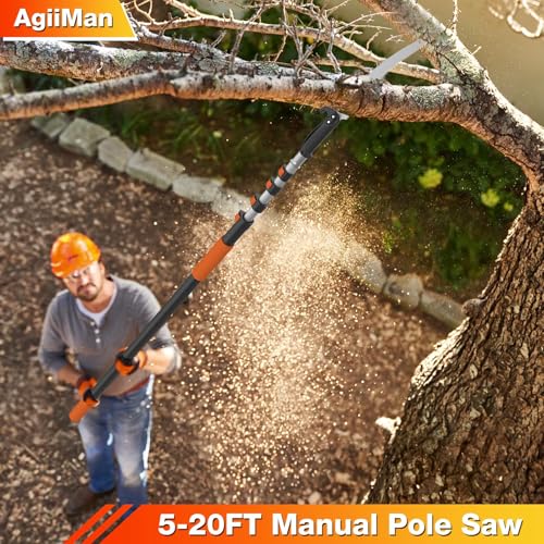 Image of AgiiMan 26FT Reach Pole Saws for Tree Trimming, Pole Saw with 5-20FT Telescoping Extension Pole, Pruning Saw with 19 inch 3X Detachable Saw, Non-Slip Handle, Tree Trimmer for Garden Palms Shrubs
