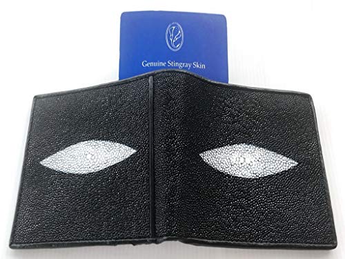 Julie Genuine Real Stingray Skin Leather 2 Eye Man Bifold Shiny Black Wallet2
