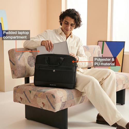 Image of Nasher Miles Briefcase & Messenger Bag | Lightweight PU & Polyester with Adjustable Strap, Fits Laptop | Ideal for Office & Travel | for Men & Women
