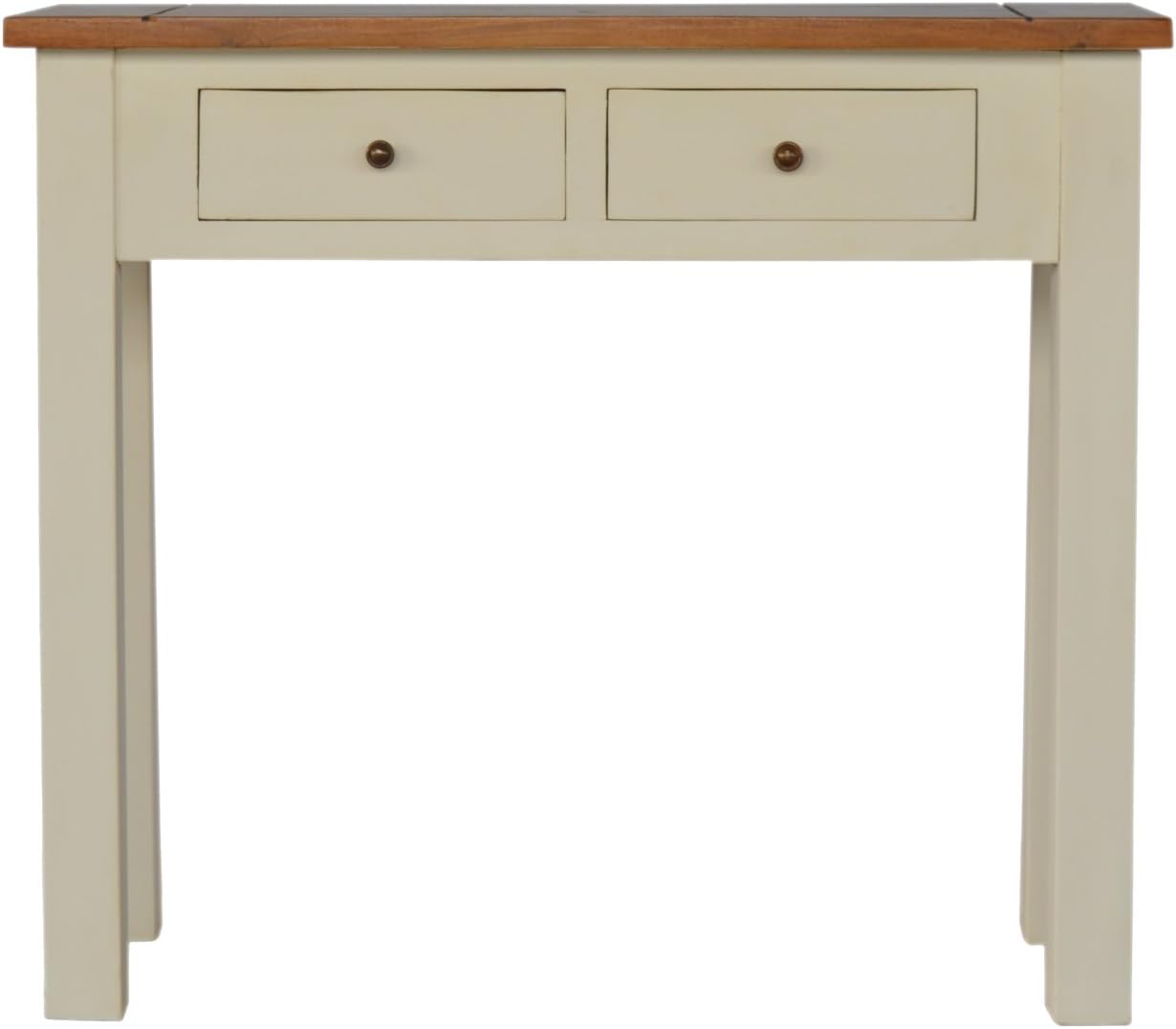Artisan Furniture 2 Toned Narrow Console Table with 2 Drawers, Acacia Wood, Granary Top and White Painted Base, 90x35x80 cm