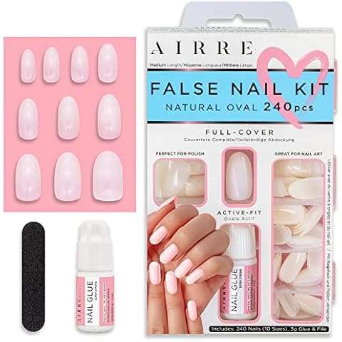 Kit de Uñas Postizas AIRRE con 240pzas, Pegamento Fuerte y Ajuste Activo Cover