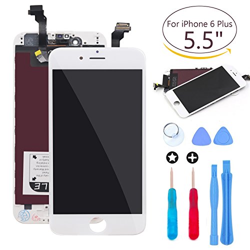 Pantalla táctil LCD de repuesto para iPhone 6 Plus, de Ibaye; 5,5 pulgadas, color blanco, y con digitalizador; incluye kit de herramientas (A1522, A1524, A1593)