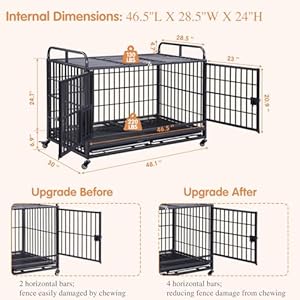 Lauren&Harold 48 Inch Heavy Duty Dog Crate Furniture for Medium/Large Dogs, Metal Dog Kennel Indoor with Top Door&Feed Door, XL Dog Cage with Removable Tray&Wheels, Large Dog crates Pet House LaurenHarold 48 Inch Heavy Duty Dog Crate Furniture for MediumLarge Dogs Metal Dog Kennel Indoor with Top DoorFeed Door XL Dog Cage with Removable TrayWheels Large Dog crates Pet House