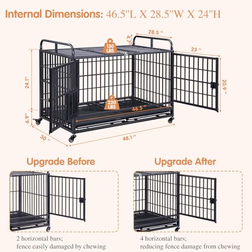 LaurenHarold-48-Inch-Heavy-Duty-Dog-Crate-Furniture-for-MediumLarge-Dogs-Metal-Dog-Kennel-Indoor-with-Top-DoorFeed-Door-XL-Dog-Cage-with-Removable-TrayWheels-Large-Dog-crates-Pet-House LaurenHarold 48 Inch Heavy Duty Dog Crate Furniture for MediumLarge Dogs Metal Dog Kennel Indoor with Top DoorFeed Door XL Dog Cage with Removable TrayWheels Large Dog crates Pet House