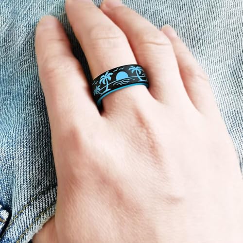 Silicone Ring for Men Women,8mm Sea View Design Rubber Promise Engagement Wedding Band,Comfort Fit Breathable Ring Size 6-133