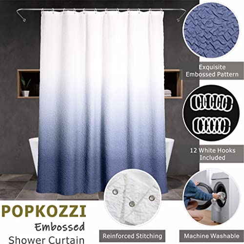 Popkozzi White Blue Shower Curtain: Blue Ombre Shower Curtains For Bathroom - Fancy Tufted Ruffle Pleat Pintuck Embossed Textured Decorative Shower Curtain Set With Hooks - 72X72 #TOP1