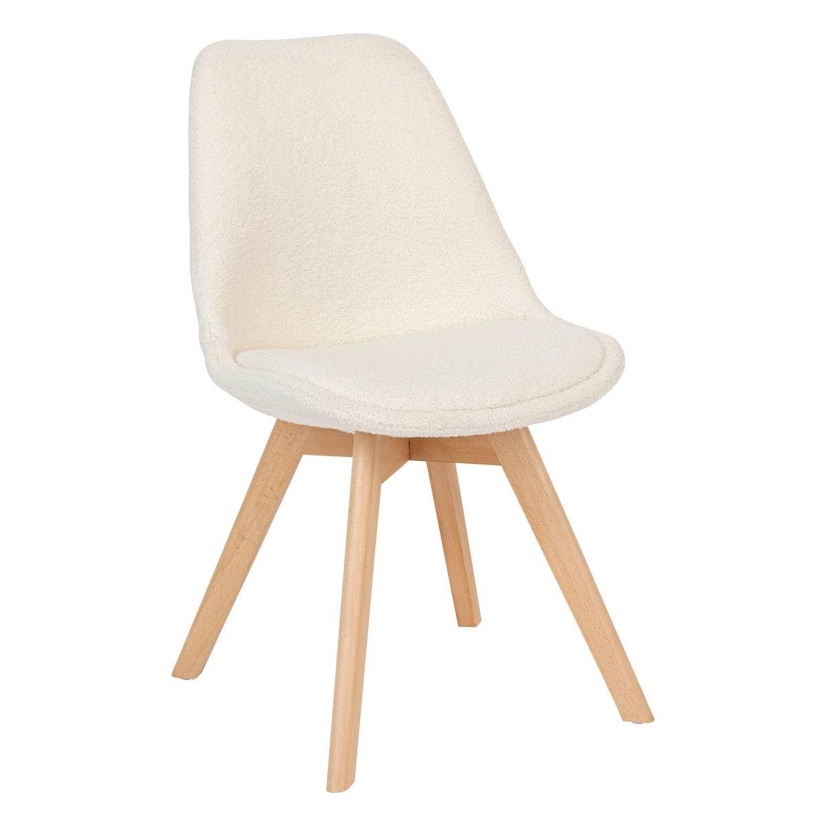 Atmosphera Créateur d'Intérieur - Chaise Baya Blanc - Tissu Bouclette et Hêtre - Salle à Manger, Cuisine, Bureau, Salon - Confortable Coussin Intégré