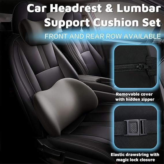 Image of Cars Necks & Lumbar Pain Relief Pillow, 100% Memory Foam Car Seat Head Rest Pillows Necks Support, Neck Pain Relief Pillows for Car & Office, car Gift, (Gray, Pack of 1)