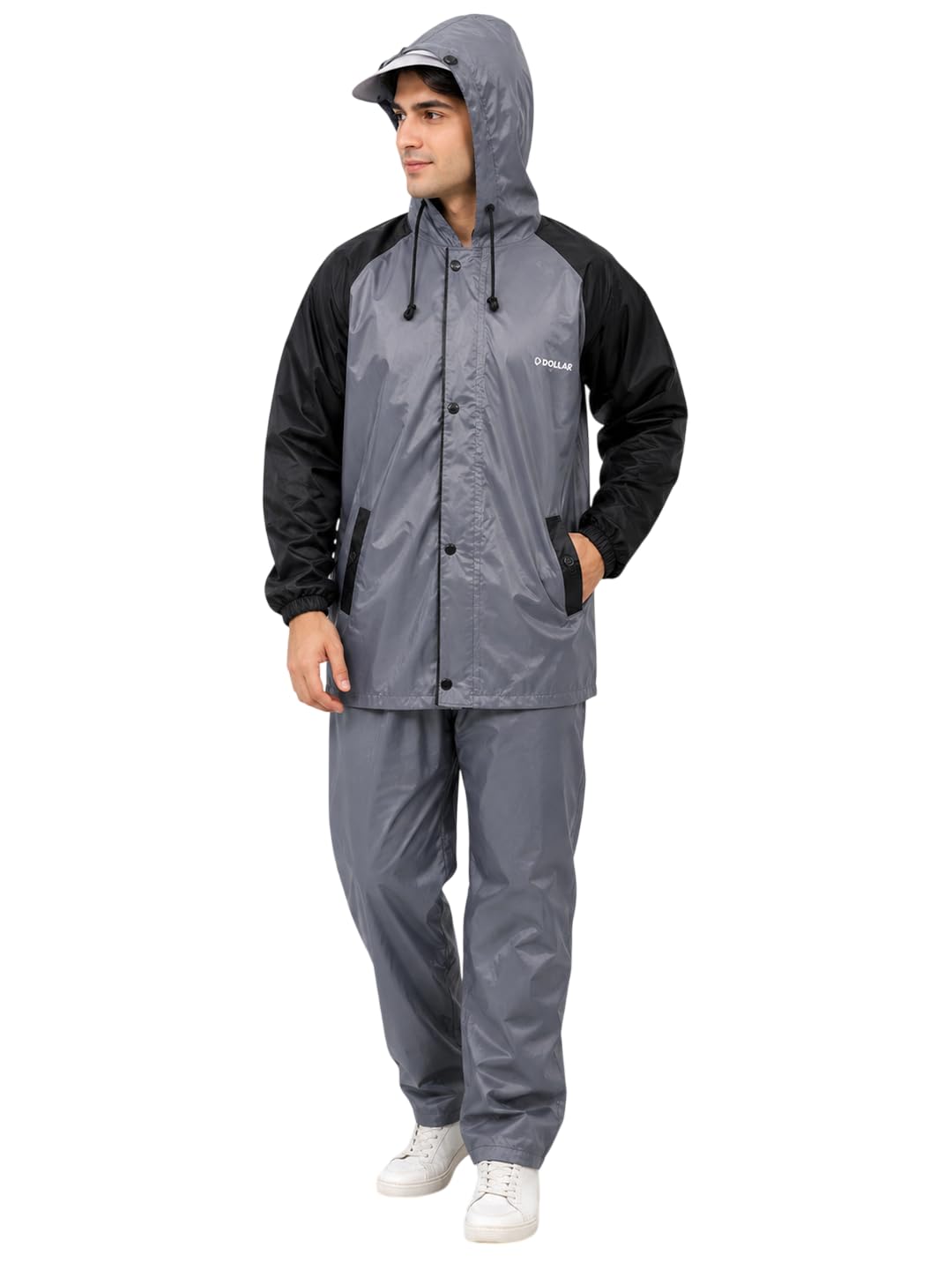 dollar Men's Waterproof Raincoat Set with Detachable Plastic Visor Hood | Lightweight Polyester Jacket Pant Rainwear Suit with 4 Pockets, Full Sleeve Leakproof for Biking, Trekking & Outdoor-picture-20