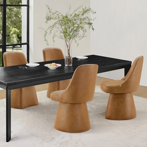 Image of KISLOT Swivel Dining Chairs Set of 4, Upholstered Mid Century Modern Deskchair with High Back, Faux Leather Kitchen Chairs for Dining Room, Bedroom, Dressing Room, Brown