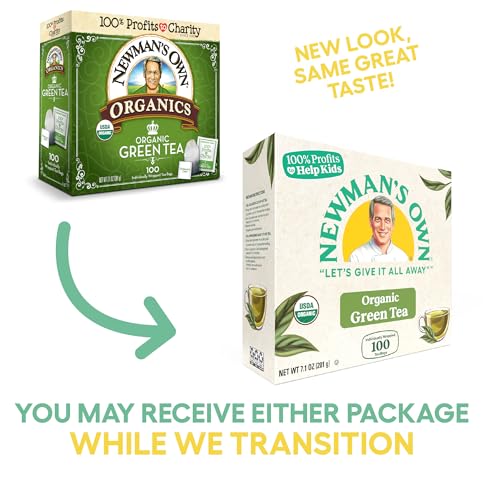 Newman's Own Organic Green Tea - 100 Individually Wrapped Bags (Pack of 2) - USDA Certified, Caffeinated