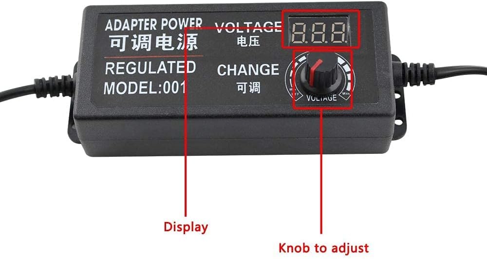 Adaptador de corriente universal de conmutación ajustable CA/CC, 100-240 V a 3-12 V 5 A 50-60 Hz con pantalla de voltaje LED para electrónica doméstica tira de luz LED, Negro, 3-12V 5A - With