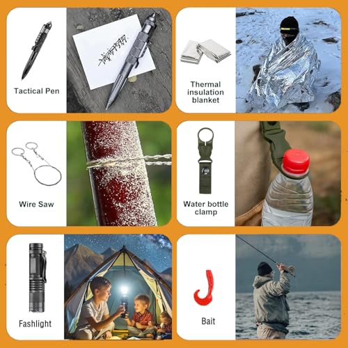Survival Kit,13 in 1 Survival Gear and Equipment, for Dad, First Aid Kit with Survival Bracelets Emergency Blanket Tactical Flashlight for Camping Adventures - Image 4
