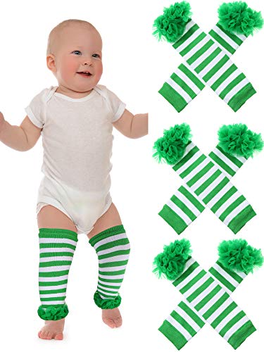 Zhanmai 3 Paires Jambières de Saint-Patrick Chaussettes Shamrock sans Pieds Accessoire de Costume de Fête pour Bébé Tout-Petits (Jeu de Style 1)