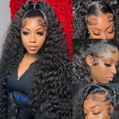 Image of Aomllute Deep Wave Lace Front Wigs Human Hair 26 Inch 200 Density 13x4 HD Lace Front Wigs Human Hair for Women Glueless Curly Lace Frontal Wigs Human Hair Wigs Pre Plucked