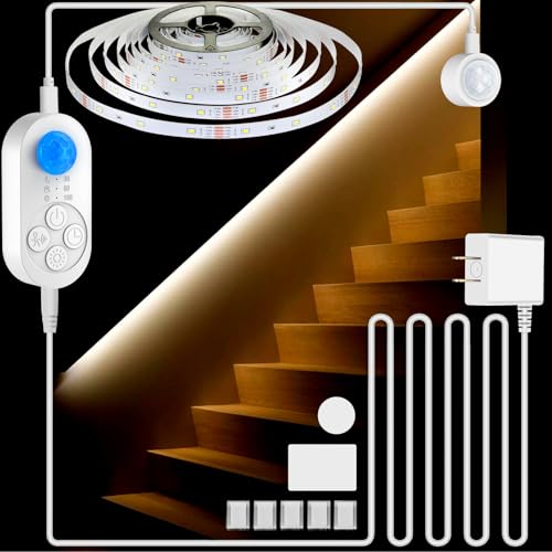 Dual Motion Sensor Light Indoor - Plug-in Adjustable LED Step Stair Light Strip with Double Sensor...