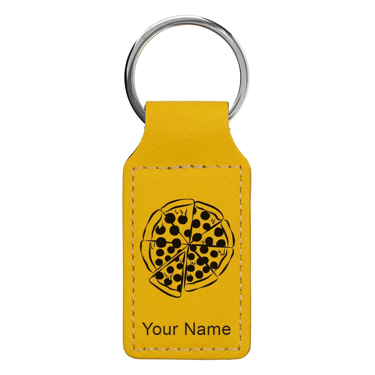 LaserGram Rectangle Keychain, Pizza, Personalized Engraving Included