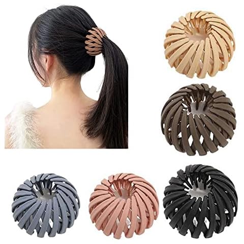 Chargenyang 5 Pcs Geometric Hair Clip Retractable Hair Loops Hair Bun Maker Quick Hair Banding Tool Nest Shaped Ponytail Holder Hair Accessory for Women Girls Cover