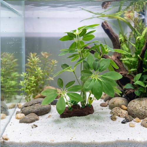 Image of JGbaby Artificial Aquarium Plants,Fish Tank Decorations Betta Leaf Hammock Driftwood 10in Realistic Silk & Plastic Plants, Hideout Decor for Betta. Goldfish,Reptiles,Small Tanks (Green Type-I)