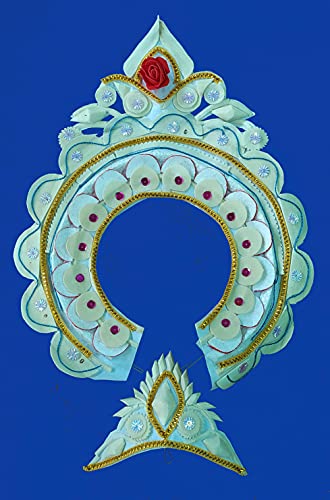 Image of Bengal Handicrafts & Handlooms Designer Ultra-lite Natural Shola Topor & Mukut with Shola Garland and Dolangi for Bengali Hindu Wedding and Annaprasan.