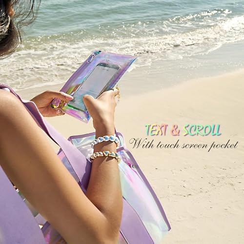 Personalized Soap Bubble Beach Tote - Iridescent Waterproof Clear Tote Bag with Phone Pouch for Women, Tip-Proof Travel Essentials for Pool, Cruise, Bachelorette & Personalized Gifts2