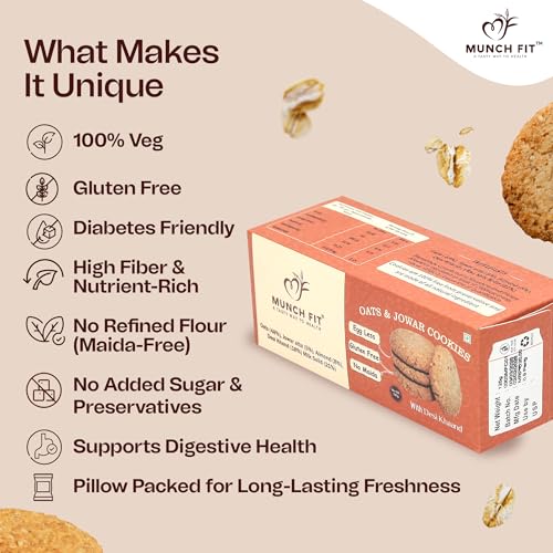 Image of Munch Fit Tasty Millet Egg Less Cookies 125gm Pack of 3, Made with Oats, Almonds, Jowar Atta & Desi Khand I No Maida Fresh Healthy Cookies I High In Fiber, Protein & Nutrition