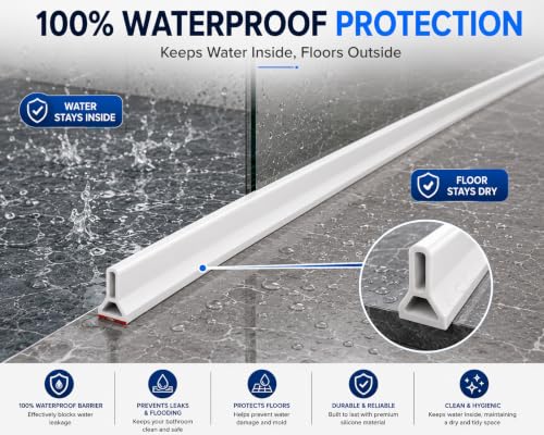 Image of Cosyeasy 1-Meter Collapsible Shower Threshold Water Dam | Self Adhesive Silicone Water Barrier for Shower | Water Stopper for Bathroom Floor | Wet & Dry Separation | Waterproof Water Threshold | White