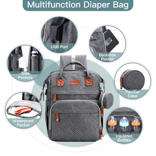 Image of ISMGN Diaper Bag Backpack with Changing Station, Extra Large Diaper Bag, Multifunctional Diaper Bag, Baby Bag, Deep Gray