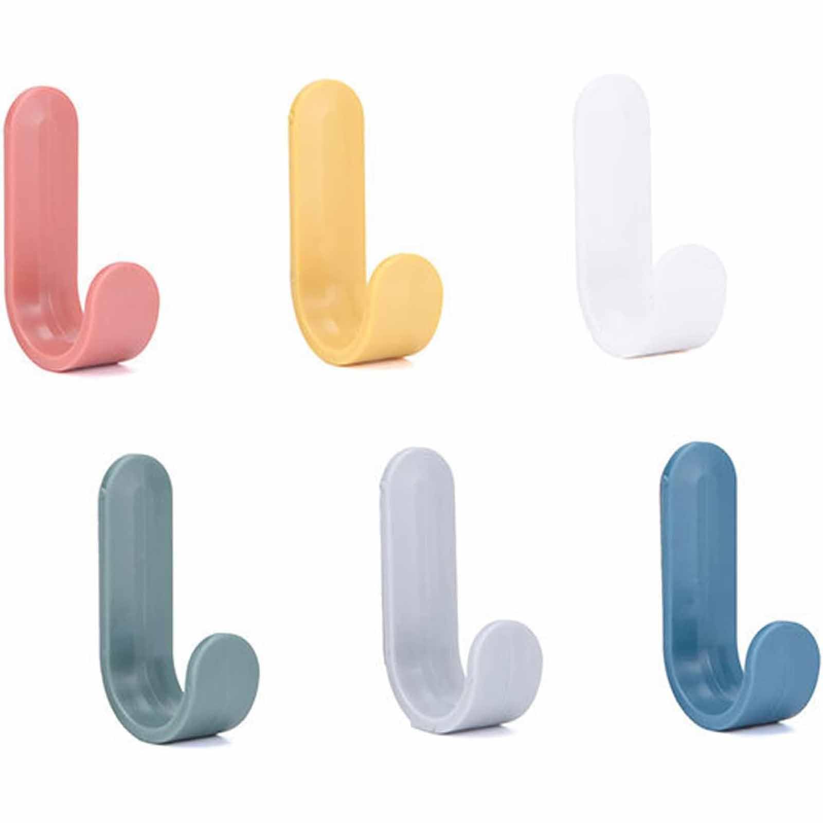 Tazweeq Adhesive Hooks, Utility Wall Key Hooks for Decorative Shelves, Towels, Hats, Shower, Kitchen, Living Room, Office (6 Pcs Mixed Colours)