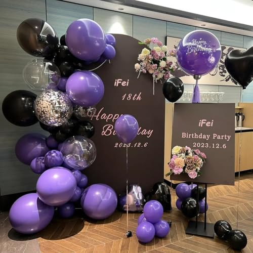 Image of MEBAY Black Purple and Silver Balloons Arch Kit, 146 Pcs Matte Black Light Purple Confetti Chrome Silver Balloons for Graduation Birthday Party Baby Shower Wedding Decorations