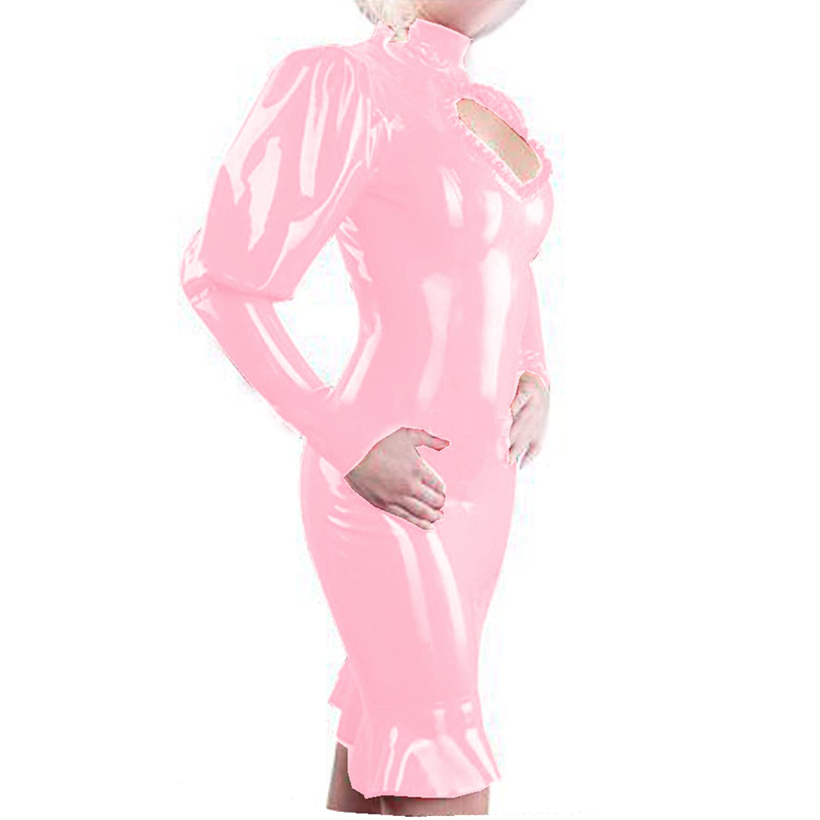 Amazon.com: Women Latex Long Sleeve Bodycon Mini Dress High Neck Slim Party  Club Short Dress Vestidos Club Party Leather PVC Dresses,Light Pink,L :  Clothing, Shoes & Jewelry