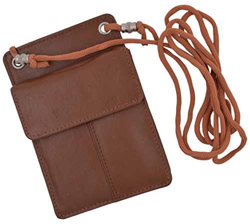 Moga Genuine Leather Credit Card Holder Neck-Holder Business ID Badge Neck Strap (Tan)3