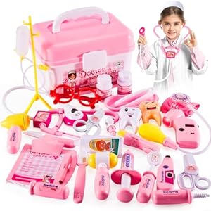 HERSITY Kids Doctors Kit Toy Medical Playset Nurses Costume Role Play Dentist Set with Carry Case Gifts for 3 4 5 6 Years Old Girls
