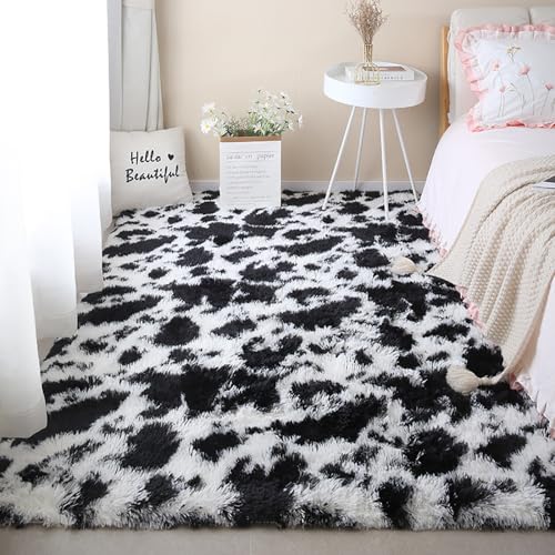 Menkala Hochflor Teppich Schwarz Weiß Kuh 200x300cm Groß Modern Weich Flauschig Shaggy Teppiche...