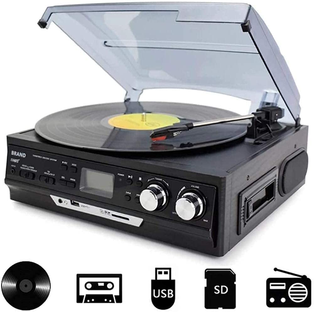 Giradischi vintage – Sistema retrò 4 in 1 con radio AM/FM, cassette e lettore CD, doppio altoparlante stereo per la riproduzione di musica classica