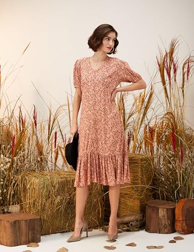 Image of Amazon Brand - Eden & Ivy Women's Crinkled Rayon Empire One Piece Midi Length Tiered Dress (Available in Plus Sizes)
