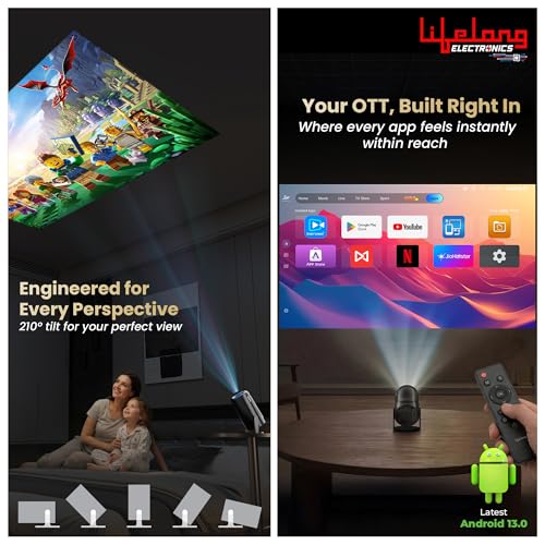 Image of Lifelong Electronics Built-in Live TV Smart Projector | With 125+ Channels (No Subscription Required) | Android, 1080P & 4K Ultra HD Support, 720P Native | For Room & Outdoors | All OTT Apps | WiFi /BT