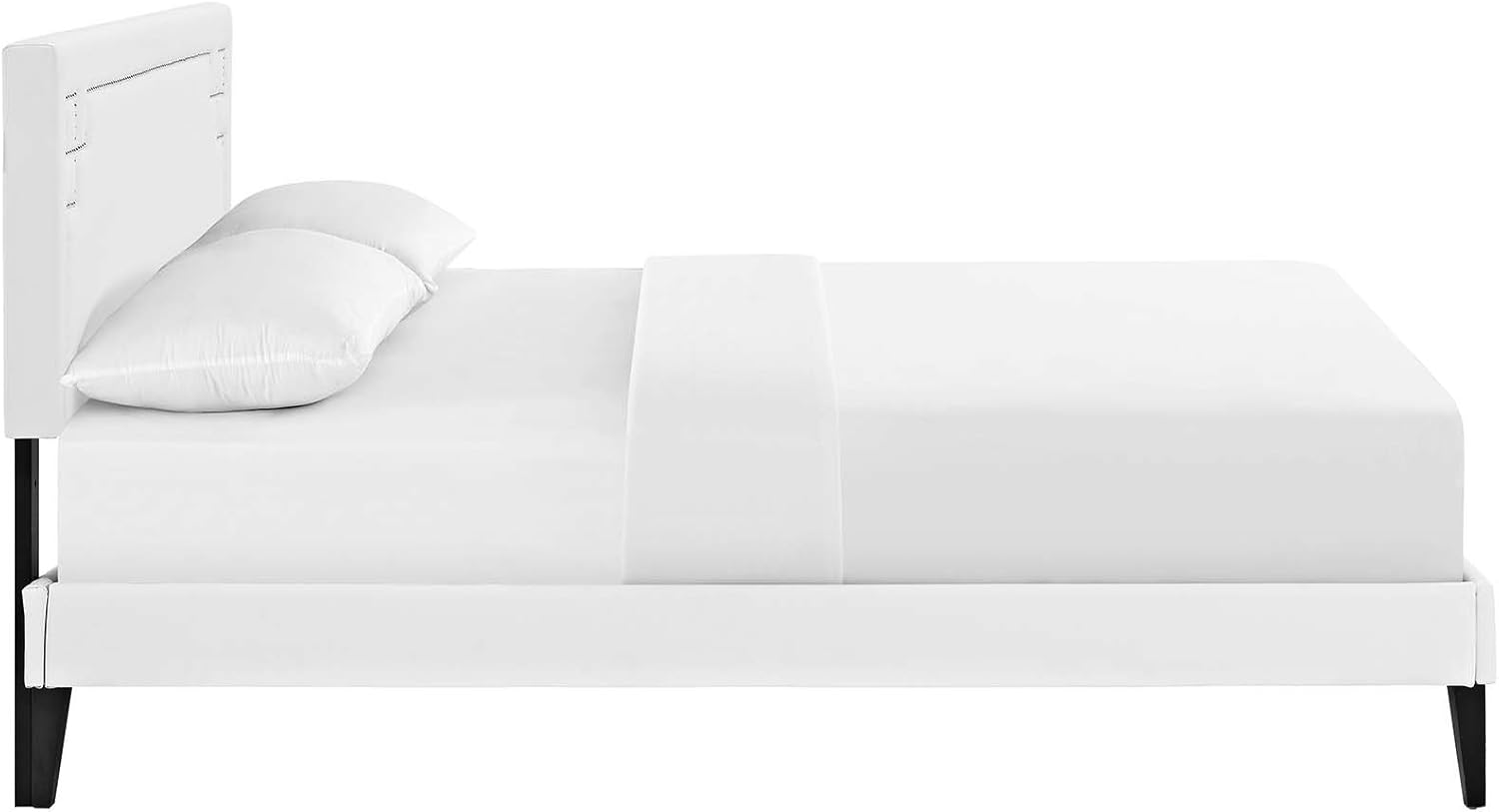 Modway Ruthie Faux Leather Upholstered Queen Platform Bed Frame in White With Tapered Legs