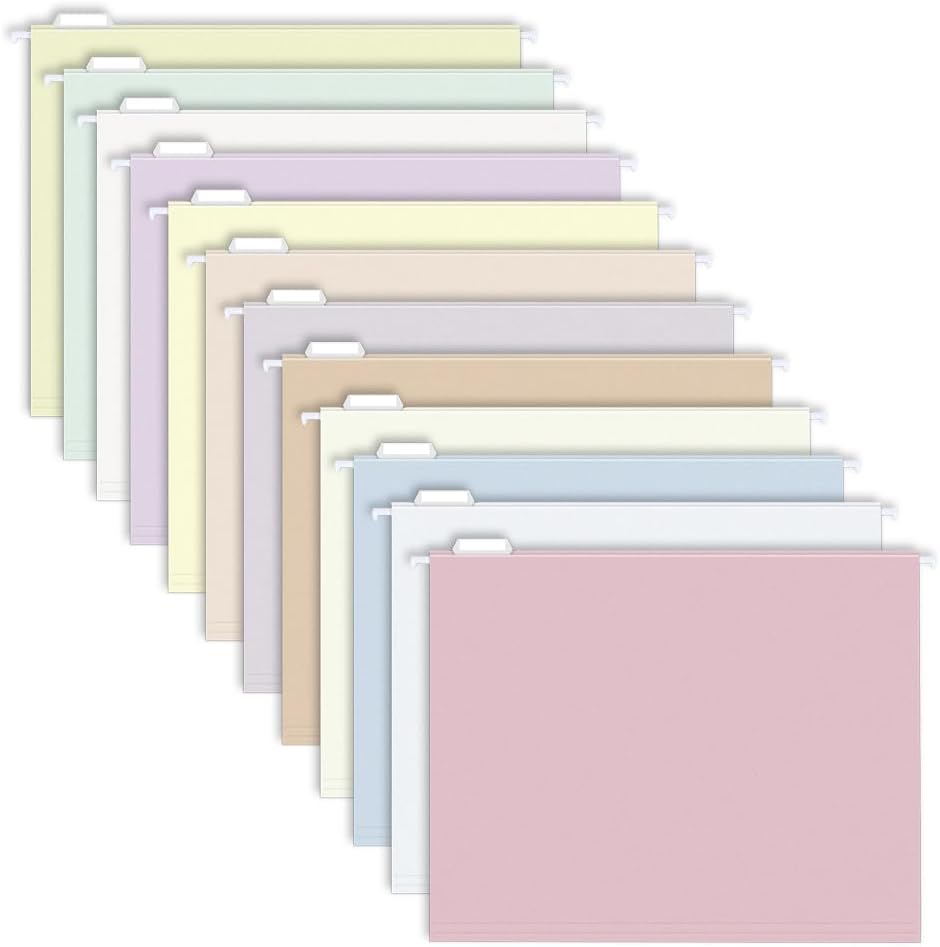 MagDurnus Hanging File Folders, Pastel Color Design,Letter Size with 1/5 Adjustable Cut Tabs, Assorted 12 Styles,Decorative,Drawer,Desk and Cabinet Use（25-Pack）