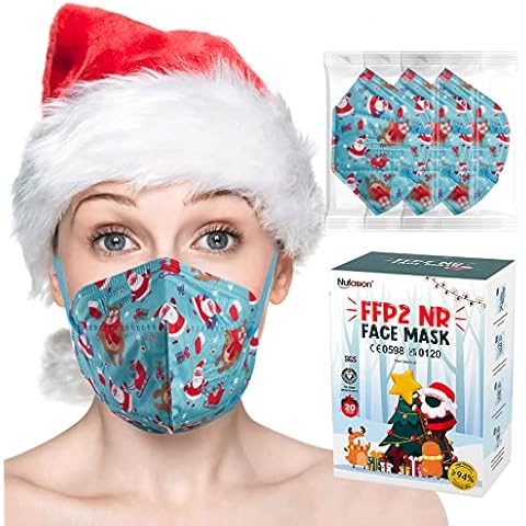 20pcs Christmas FFP2 Face Mask, CE Certified FFP2 Mask Individually Packaged Filtration Rate Over 94% 5-Layer Face Mask Respirator For Adults&Teens Cover