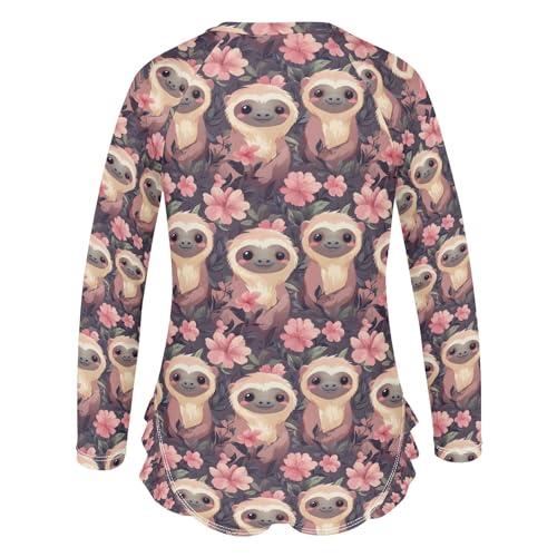 ALAZA Cute Monkey Blossom Flower Girls One Piece Swimsuit Long Sleeve Rash Guard Swimsuits UV 50+ Swimwear Zipper3