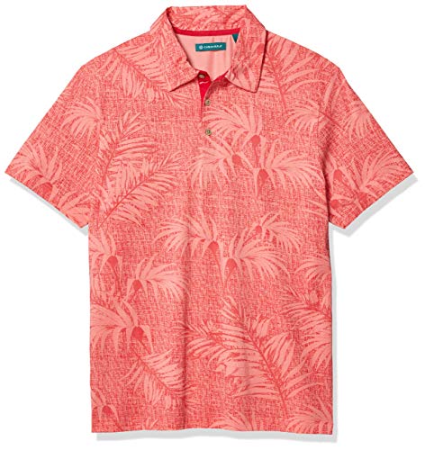 Cubavera Men's Palm Print Short Sleeve Polo Shirt, Tomato Puree, Medium