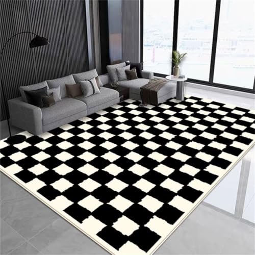 Tapis design salon noir et blanc 50x80cm rectangulaire géométrique - 2