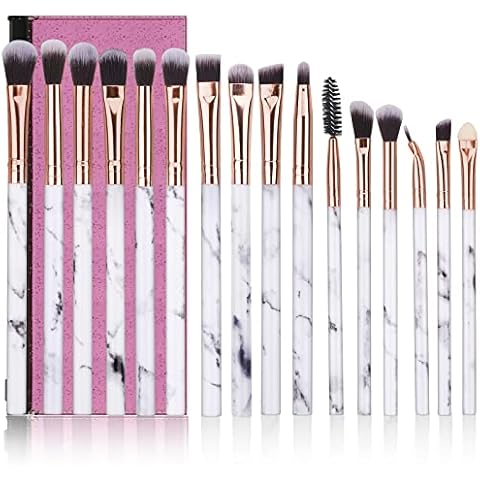 Eye Makeup Brushes Set DUAIU 16Pcs Eyeshadow brushes Premium Synthetic Makeup Brushes Eyebrow Eyeliner Blending Marble Handle Brushes Sets with Pink Cosmetic Bag Cover