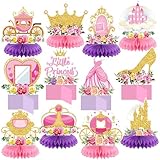 12 Pcs Floral Princess Birthday Party Decorations Princess Honeycomb Centerpieces Pink Gold Flowers Castle Crown Carriage Princess Centerpieces Table Toppers Baby Shower Party Favors Supplies