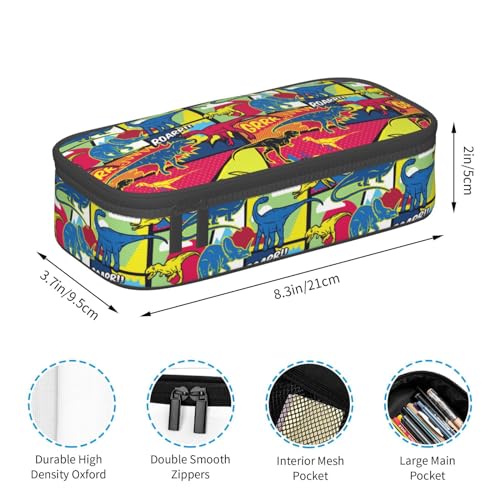 Image of Cartoon Dinosaur Large Pencil Case With Zipper Compartments Stationery Pencil Bag For Kids Teens Students School Supplies