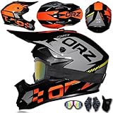 Casco de motocross para adolescentes y adultos con gafas todoterreno, guantes y protector facial, cascos de moto de cross para exteriores con viseras dobles, aprobados por DOT,Color D-S(53~54cm)