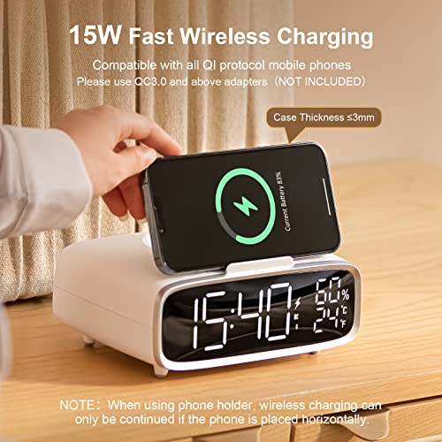 Colsur Alarm Clock For Bedrooms, 6 In 1 Alarm Clock With Usb Charging Port, Wireless Charging Station, Night Light Bluetooth Speaker, 3 Levels Brightness Digital Clock With Temperature, 12/24Hr #TOP5