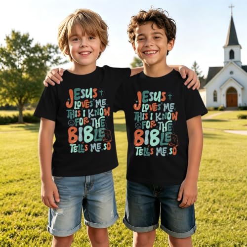 Image of Christian Shirts for Boys Kids Jesus Loves You Bible Verse God T Shirts Religious Faith Cute Graphic Tees Casual Tops