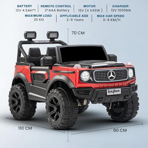 Image of Baybee Benzie Pro 4x4 Battery Operated Jeep for Kids, Ride on Toy Kid Car with RGB Windshield Light & Music | Baby Big Battery Cars | Electric Jeep Car for Kids to Drive 2 to 6 Years (Painted Red)